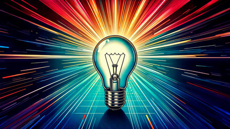 Light bulb on abstract colorful background. Idea concept. 3D Renderingの素材
