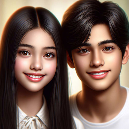 Portrait of a beautiful young Asian woman and Asian man.の素材