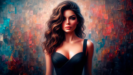 Fashion portrait of a beautiful young woman with curly hairstyle.の素材