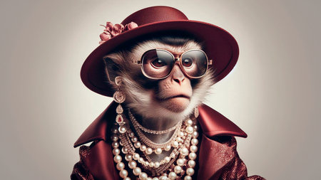 Fashion shot of a funny monkey in a hat and sunglasses.の素材