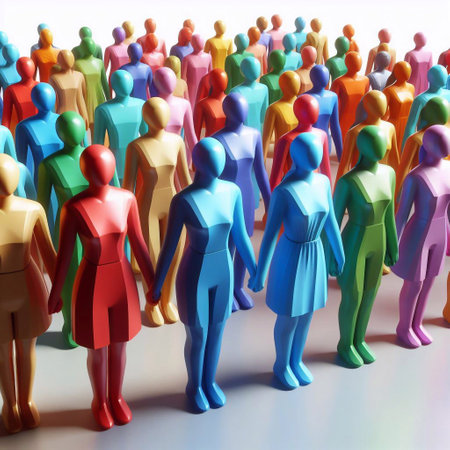 Group of colorful people standing in a row. 3D illustration.の素材