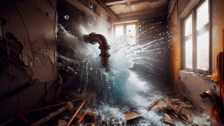 Water flows from the pipes in the old abandoned house. Conceptual imageの素材