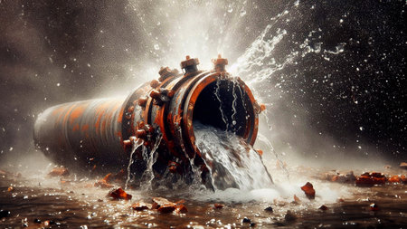 Water pours from the pipeline into the water. 3d renderingの素材