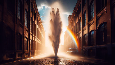 Fountain in the middle of the street. 3d rendering.の素材