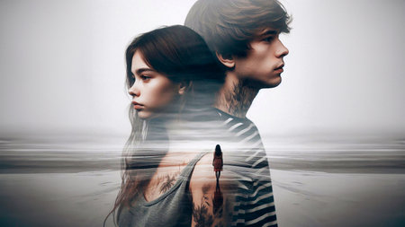 Fashionable couple in love. Portrait of a beautiful young couple in love.の素材