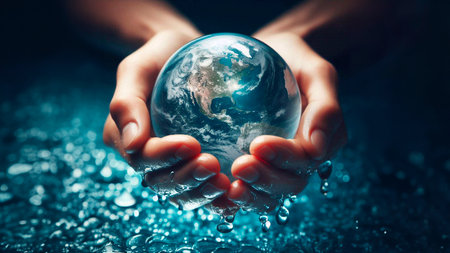 Close up of human hands holding Earth planet. Elementsの素材
