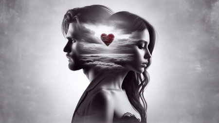 Young woman with heart and clouds in her head. 3D renderingの素材