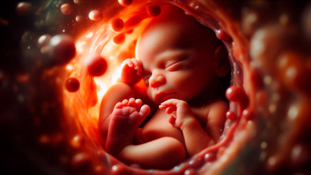 3d rendered medically accurate illustration of a fetus in an egg cellの素材