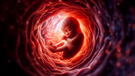 3d rendered medically accurate illustration of a fetus in a human wombの素材