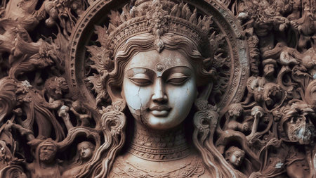 Buddha statue on the wall of the temple,の素材