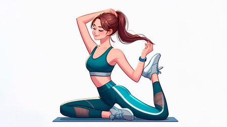 Fitness woman in sportswear doing stretching exercise. Vector illustrationの素材