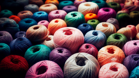 Colorful skeins of thread for embroidery as a backgroundの素材