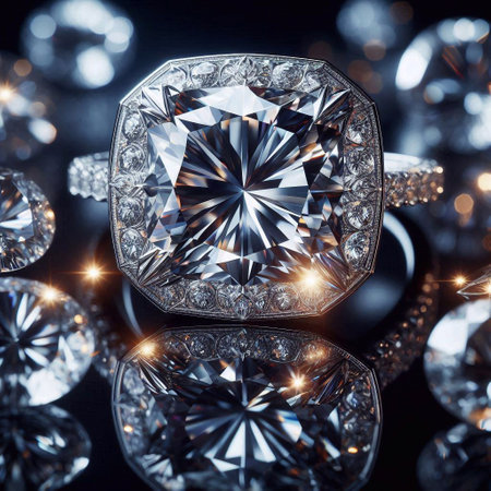 luxury diamond on a black background, closeup, macro photoの素材