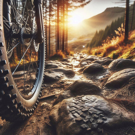 Mountain bike in the mountains at sunset. Sport and active life conceptの素材
