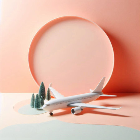 Plane model on a pink background. Minimalism style.の素材