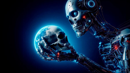 Cyborg and artificial intelligence concept. 3D rendering robot and artificial intelligenceの素材