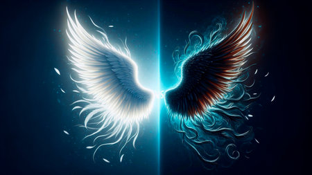 Angel wings on a dark background. Vector illustration for your design.の素材