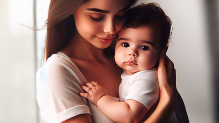 Beautiful young mother with her cute little daughter. Happy family.の素材