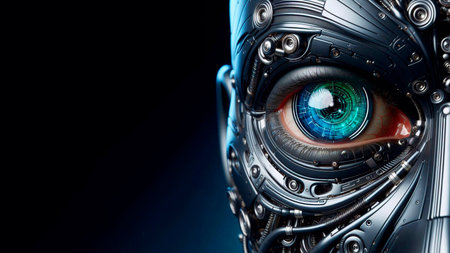 Cyborg eye. Artificial intelligence concept. 3D Rendering.の素材