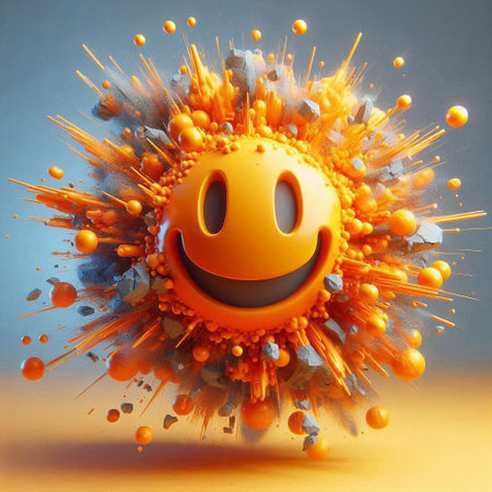 Smiley face with orange and blue splashes. 3d illustrationの素材