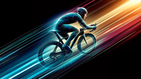 Cyclist in motion with high speed light effect. 3D renderingの素材