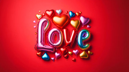love balloon, heart-shaped balloons on a red background. 3d renderingの素材