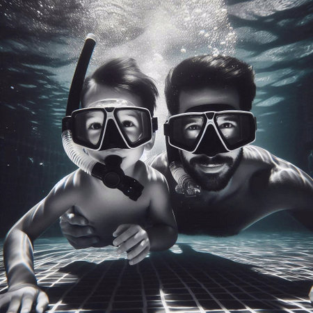 Underwater shot of a young couple snorkeling in the poolの素材