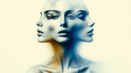 Portrait of a beautiful woman with white makeup. 3d renderingの素材