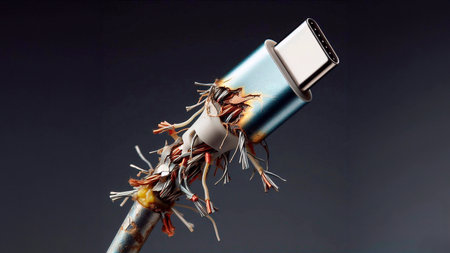 Electrical cable with wires on black background. Close-up.の素材