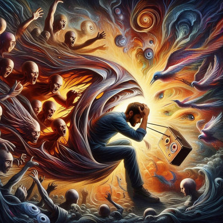 Fantasy scene with a man in the shape of a human head.の素材