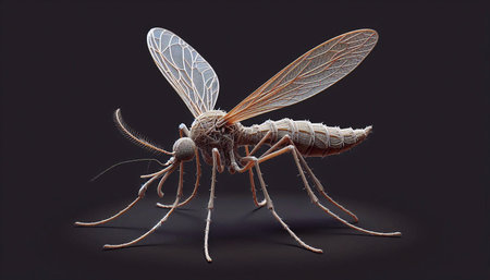 Mosquito isolated on black background. 3d render illustration.の素材
