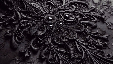 black lace fabric texture, background, close-up, macro photoの素材