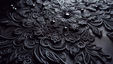Black fabric with embossed pattern, close-up, macroの素材