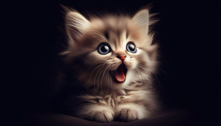 Portrait of cute kitten with blue eyes on a black background.の素材