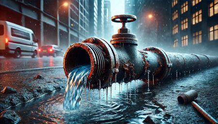 Pipeline in the city at night. 3D rendering.の素材