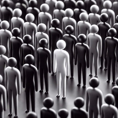 Group of white people standing in a row. 3d illustration.の素材