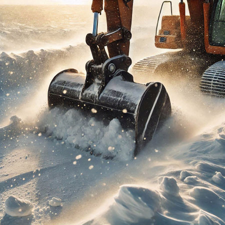 Tractor cleaning snow from the ground with a shovel in winter.の素材