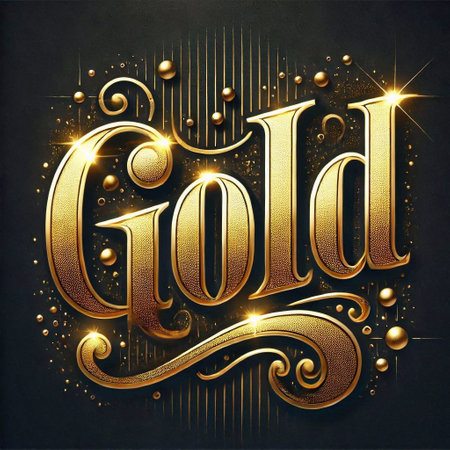 Gold gold text good on a black background. 3D illustration.の素材