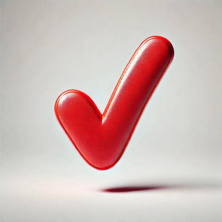 Red check mark on a white background, 3d render. Computer digital drawing.の素材