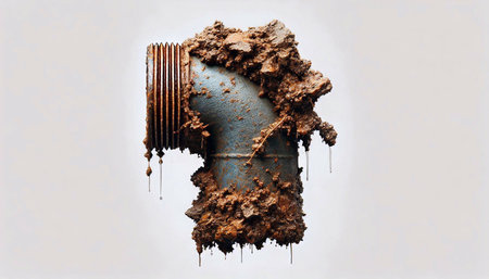 Conceptual image of a man made of rusty steel pipes.の素材