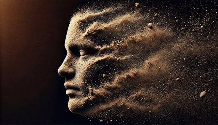 Ice cream with waffle cone on the street in sunny day.の素材