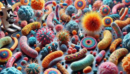 Microscopic view of virus cells. 3D rendering medical illustrationの素材