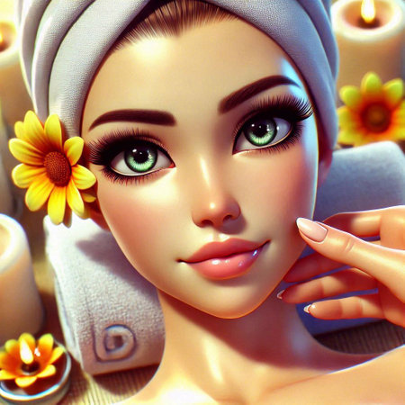 Beautiful woman face with flowers and candles. 3D rendering.の素材