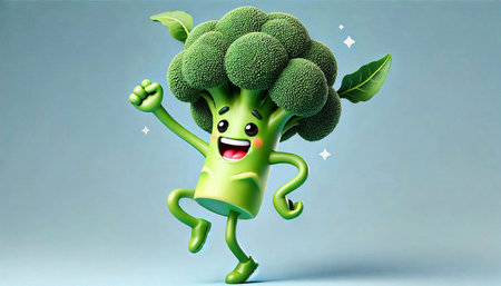 Broccoli character with arms and legs, 3d render illustration.の素材