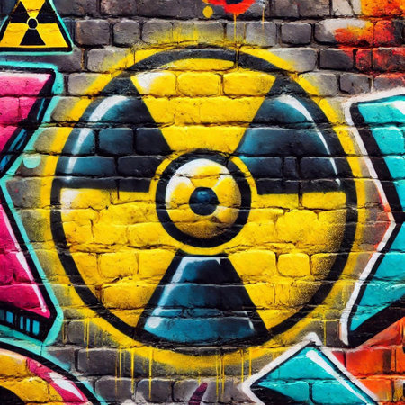 Graffiti on a brick wall. Street art concept. Abstract background for design.の素材