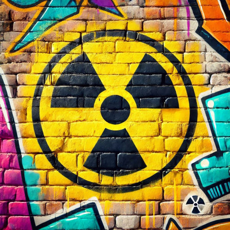 Colorful street art graffiti. Abstract creative drawing fashion colors on the walls of the cityの素材