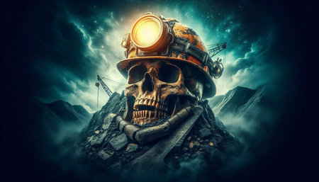 Skull with helmet and gas mask. Mixed media. Mixed mediaの素材