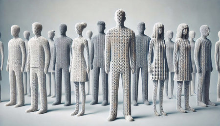 3d rendering of a group of people standing in a row.の素材