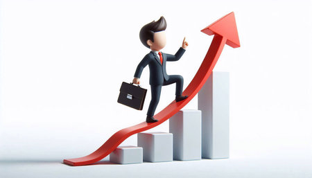 Businessman with a briefcase on the graph. 3d illustrationの素材