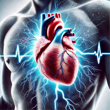Human heart with cardiogram, 3D illustration, medical backgroundの素材